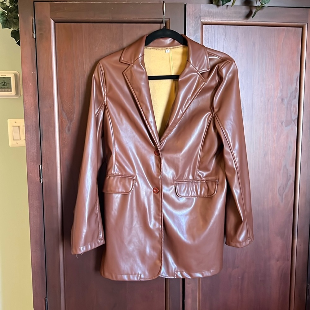 Brown Faux Leather Blazer